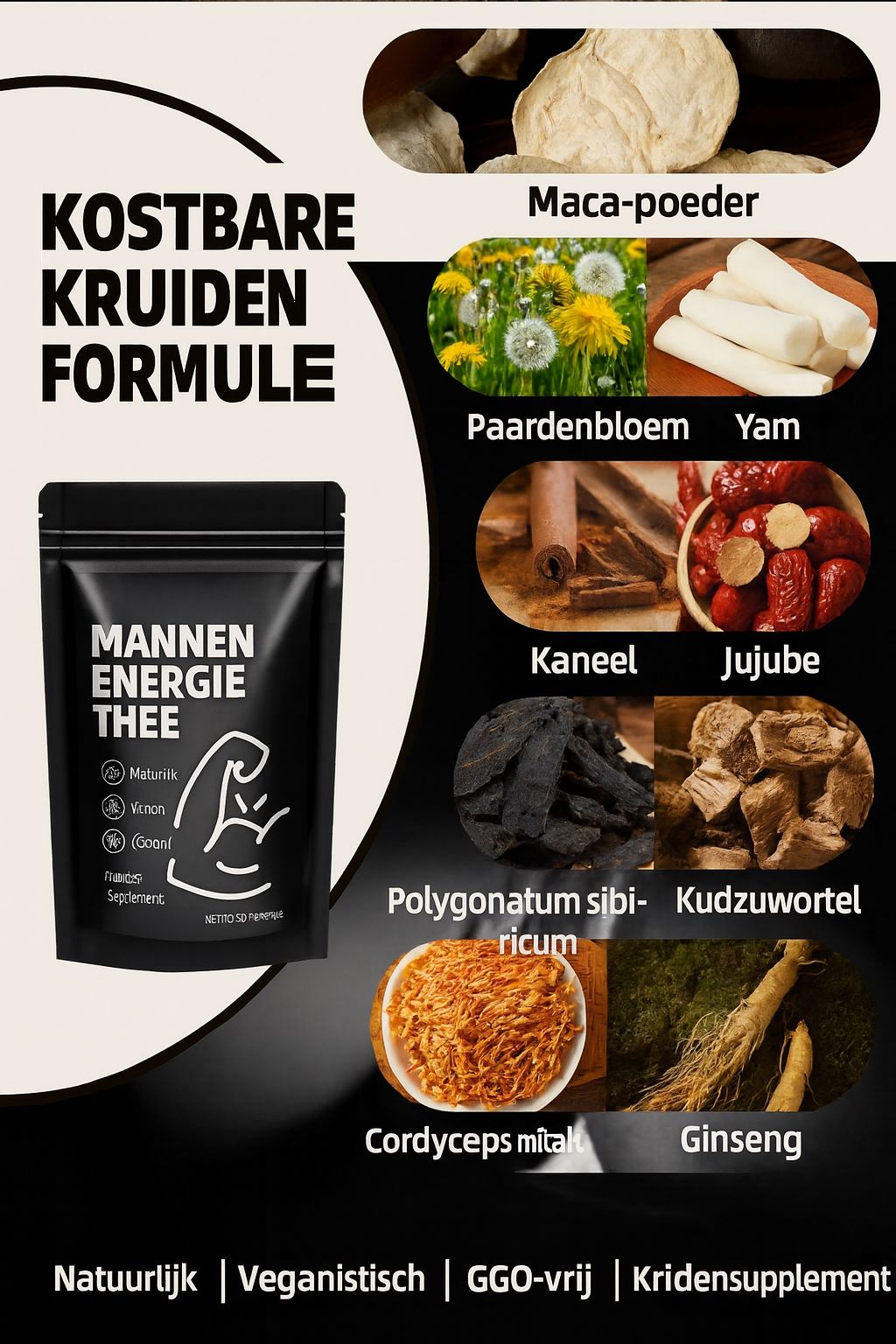 Testosteron-Stimulerende Kruidenthee voor Mannelijke Vitaliteit — Maca, Ginseng & Wolfbes (7-Dagen Routine)